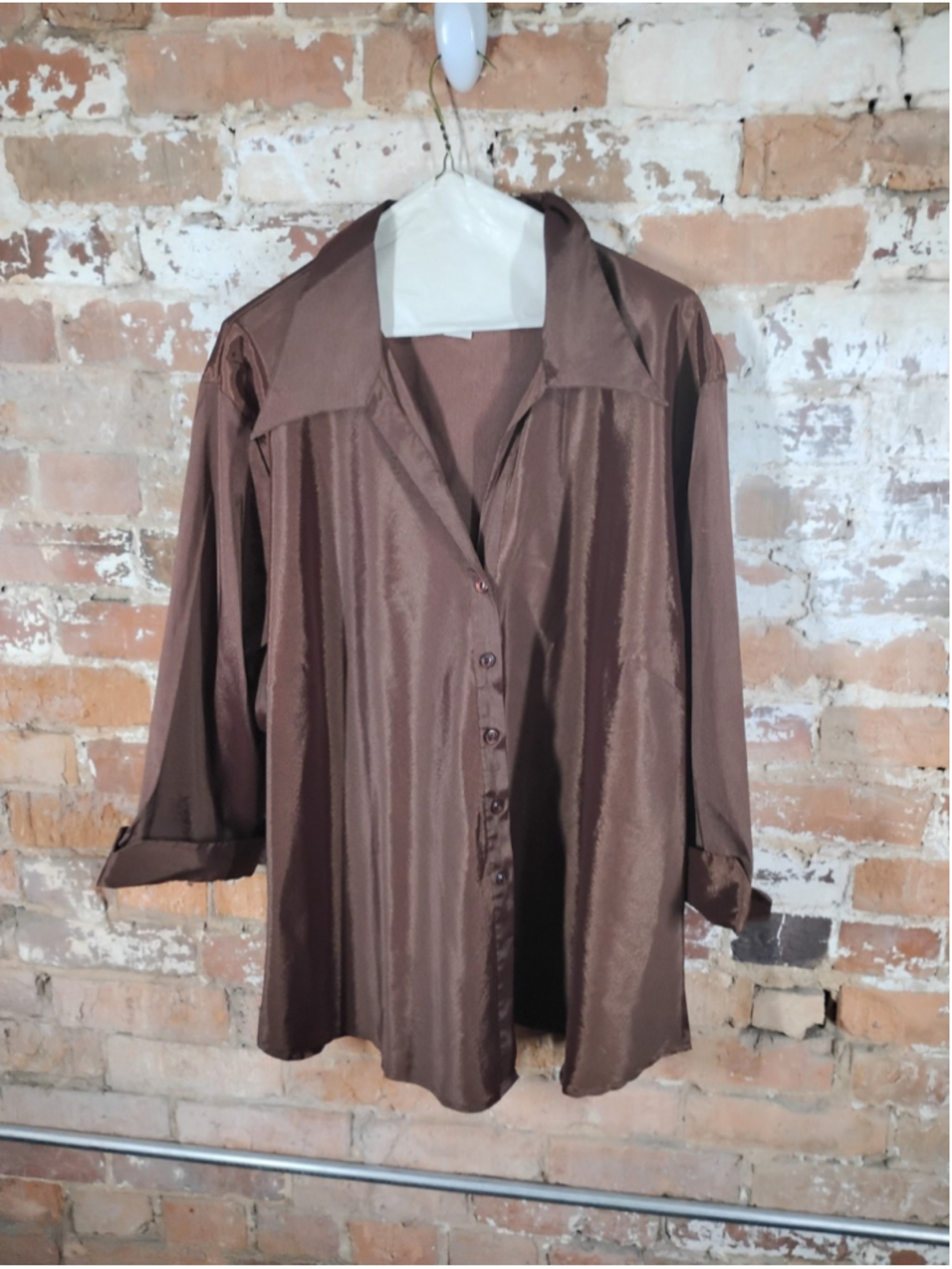 Vintage Studio C Plus Size Brown Women's Polyester Button Up Blouse Size 26/28